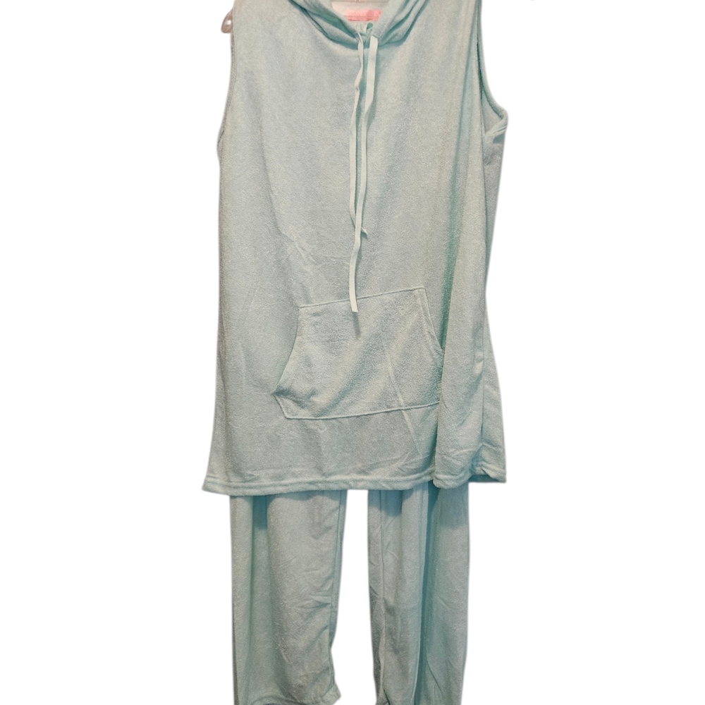 NWT Lounge Set Sleeveless Hoodie Wide Leg Pants Green Size ? Runs Small See 92